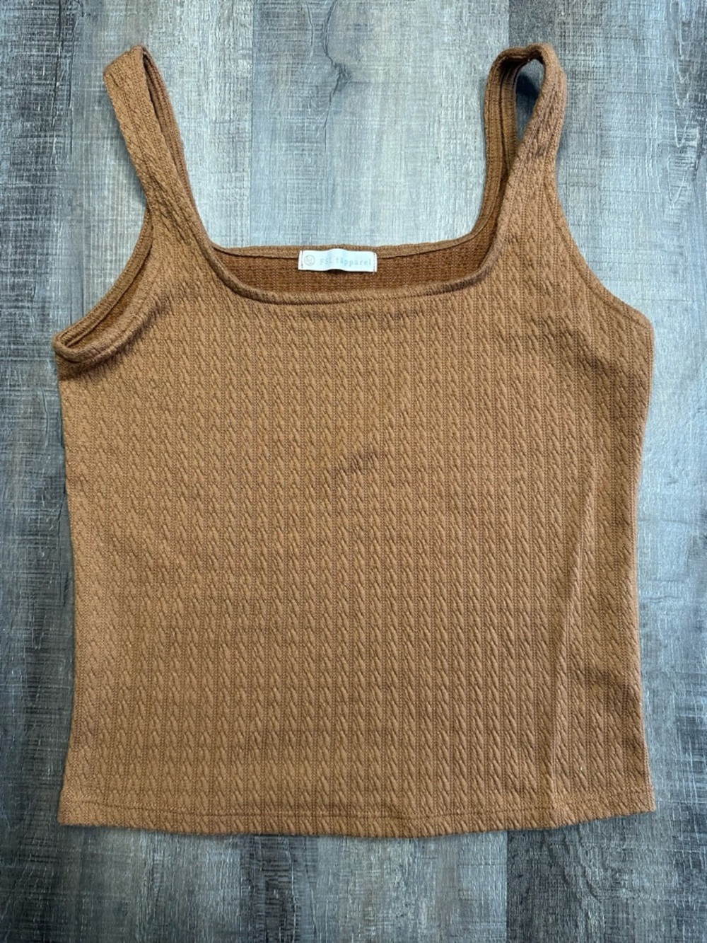 Cable-Knit Square Neck Tank Top in Caramel FSL Apparel Small